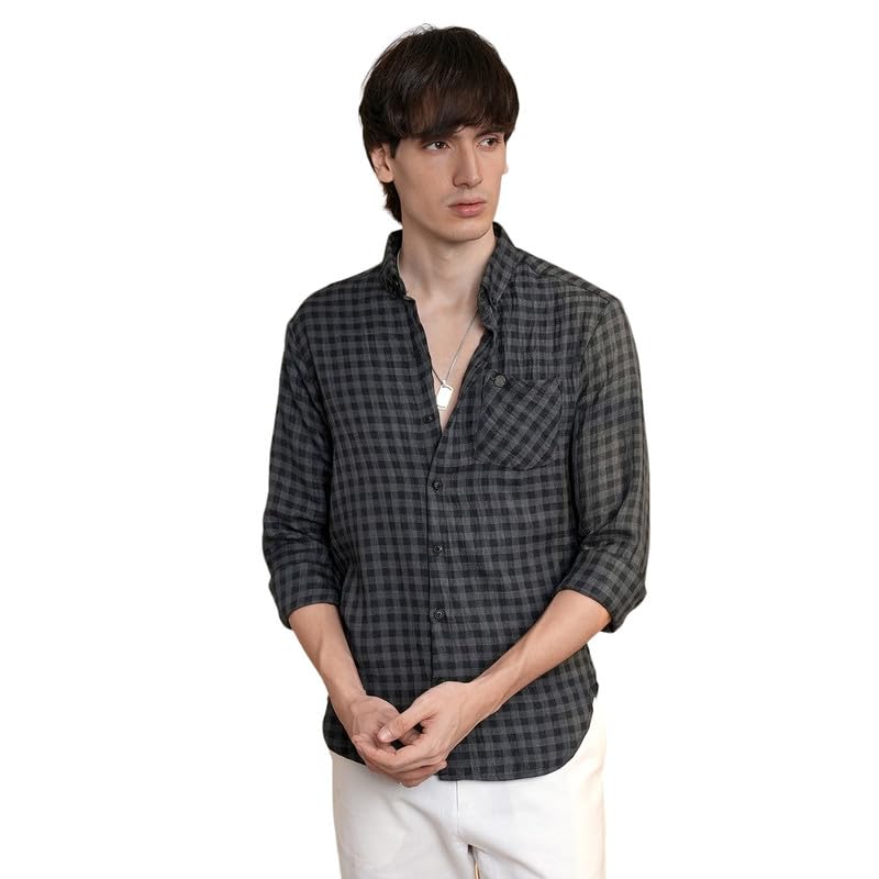 Image of CAHOOT Men's Gingham Shirt | Casual Wear | Spread Collar | Long Sleeve | Button Closure | Shirt Crafted with Comfort Fit for Everyday Wear