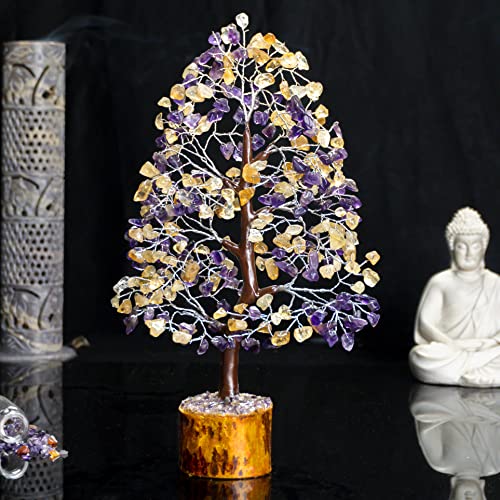 Image of Crocon Amethyst & Citrine Crystal Tree of Life for Unique Gifts for Mom, | Dad, Home and Office Decor, Handmade Gemstone Healing Crystals Tree for Positivity, Good Luck, Birthday Gifts for Women, Men
