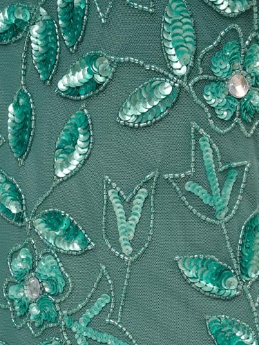 Image of Adrianna Papell Women's Beaded Gown with Godets - Floor Length Gown with Floral Embellishments & Cap Sleeves