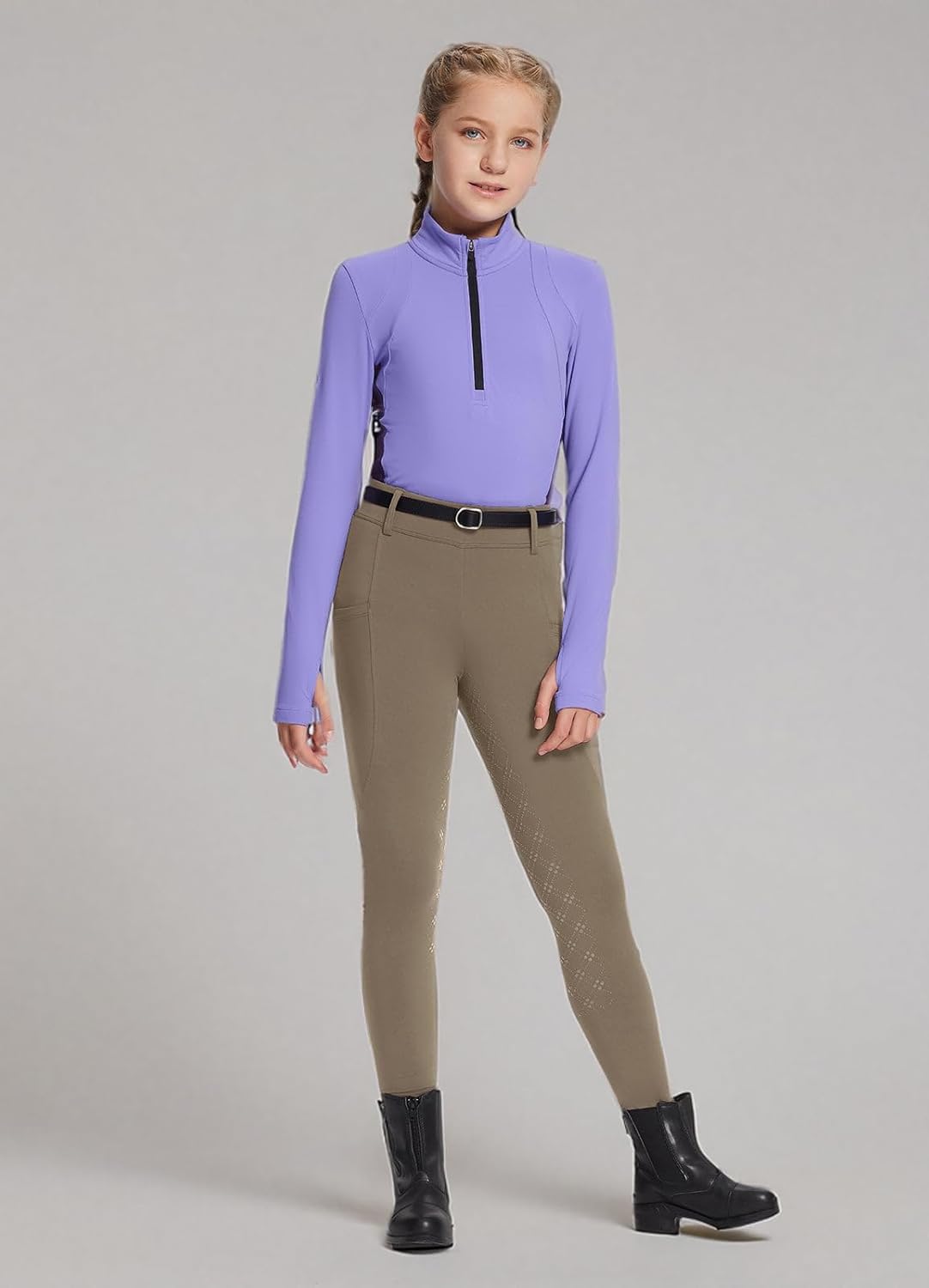 baleaf Girls Riding Pants, Fleece Winter Breeches Full Seat Silicone Kids Horseback Equestrian Zipper Pocket Tight - Image 6