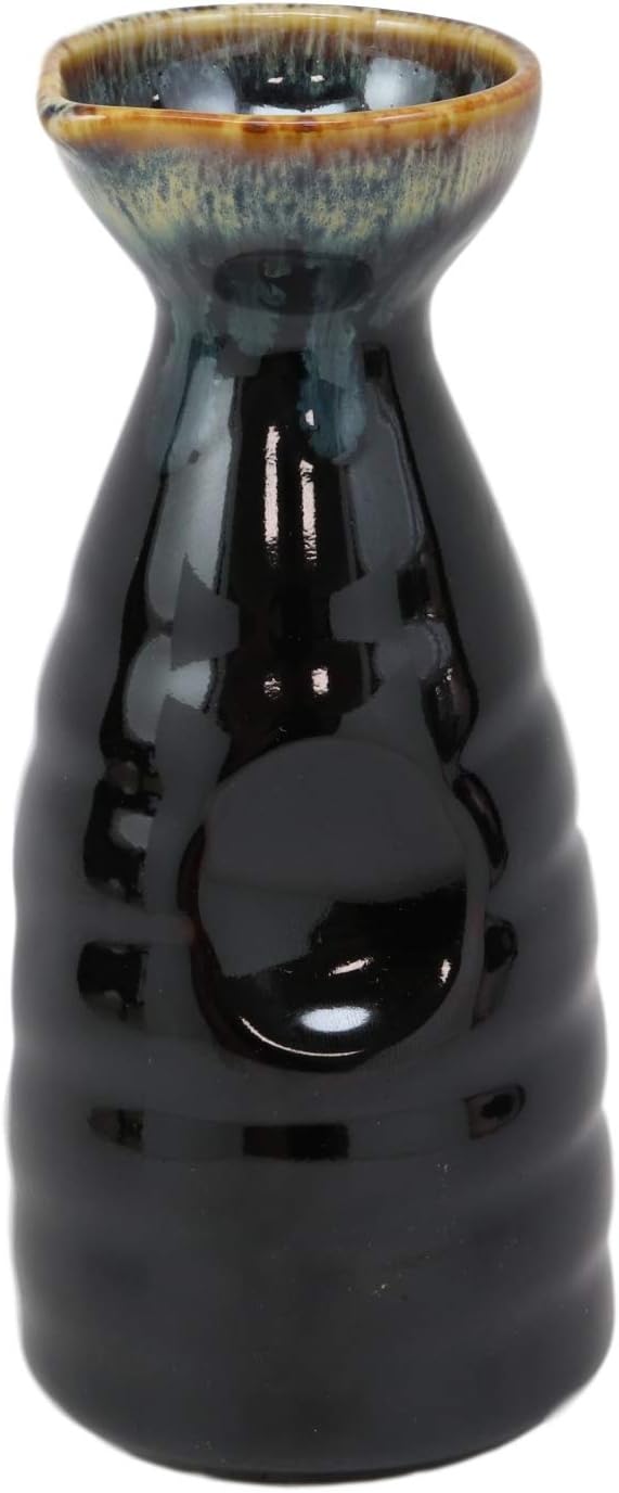 Ebros Gift Glazed Ceramic Pottery Heaven And Earth 'Ten To Ji' Design Japanese Rice Wine Sake 4 Piece Set Of 1 Tokkuri (Brown And White Waterfall Pack of 6 Sake Flasks)