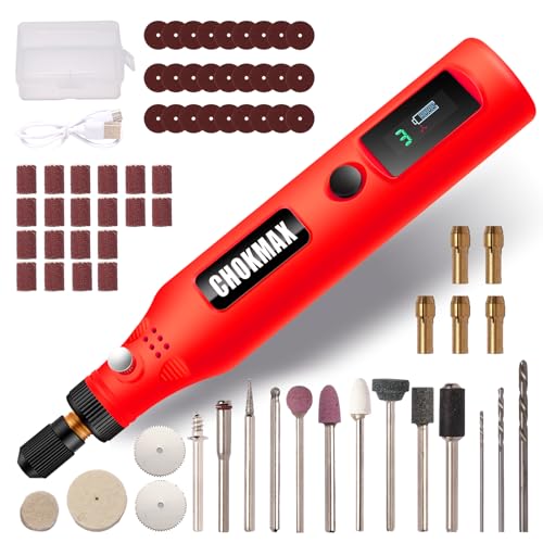 CHOKMAX Mini Kabelloses Drehwerkzeug mit Arbeitsbildschirm, 3-Gang-Schleifer-Kit mit 72 Zubehörteilen, USB-C-Ladekunsthandwerkswerkzeug zum Schleifen, Polieren, Schleifen und kleine