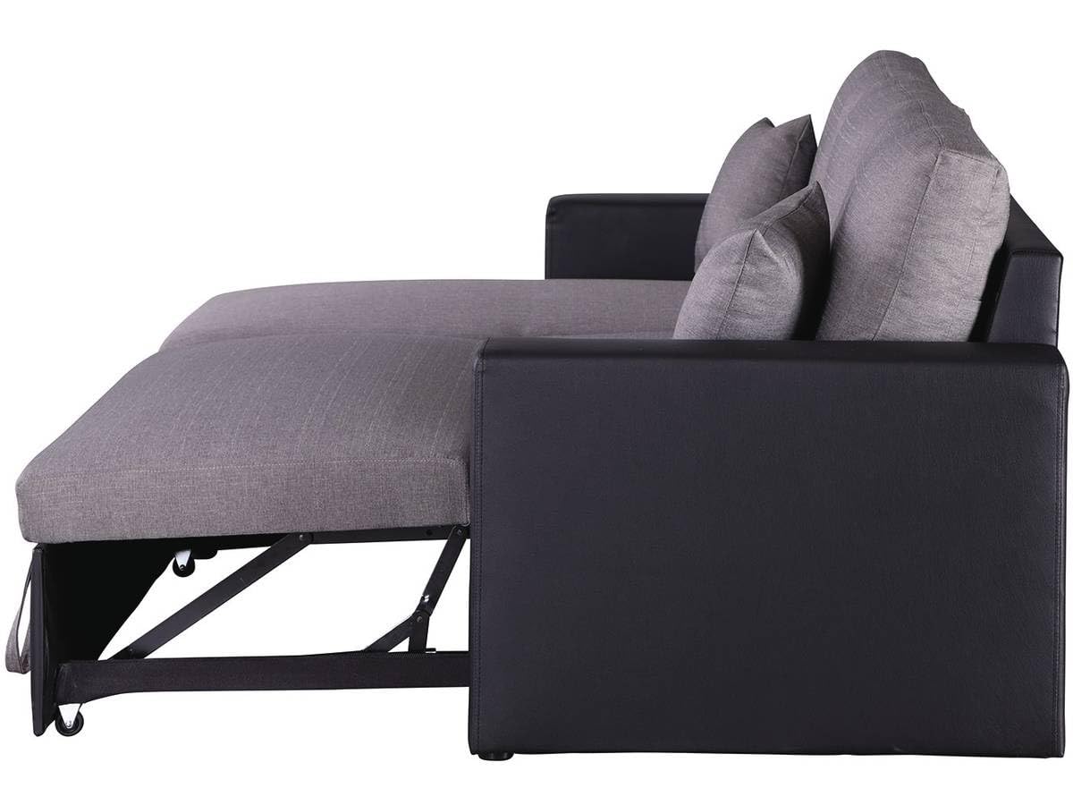Habitat et Jardin - Canapé d'angle Convertible et Réversible Alain 3 Places Noir et Gris - Canapé Lit Moderne en Tissu Lin - Espace de Stockage (Méridienne) - Design