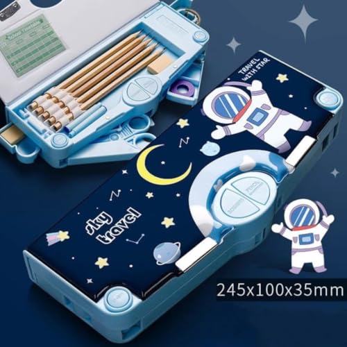 Image of Storio Space Theme Pencil Box for Kids, Boys & Girls, School Pencil Case with Magnetic Lock, Space & Unicorn Themes