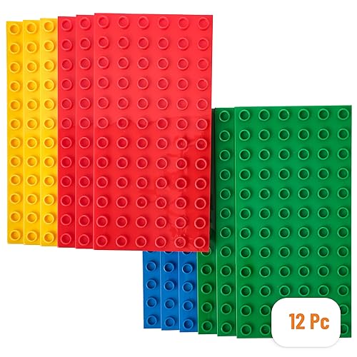 Big Briks - Pack de 12 Bases para Construir - Compatible con Todas Las Grandes Marcas - Tacos Grandes - 19,05 x 9,53 cm - Amarillo