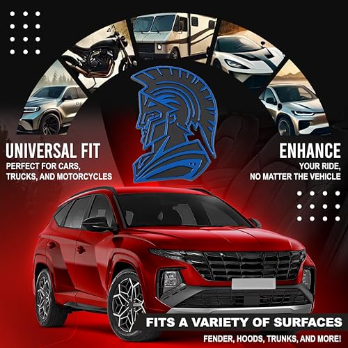 Image of Spartan Emblem 3D Warrior Badge, Custom Car Decal Sticker - Durable Exterior Trunk, Hood, Fender for Car, Truck, SUV (Set of 2) (Blue)