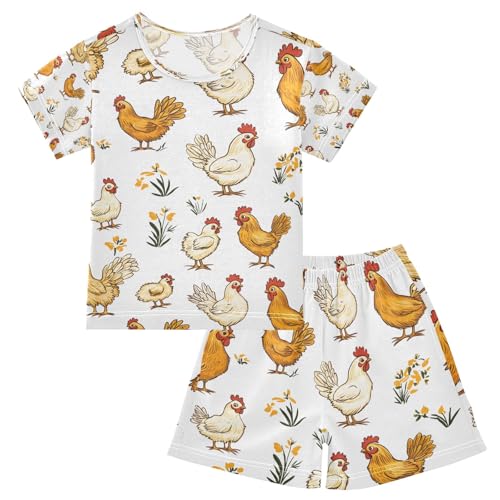 senya Rooster Hen Chicken P Summer Pajamas Set Short Cotton Sleepwear 2 Piece