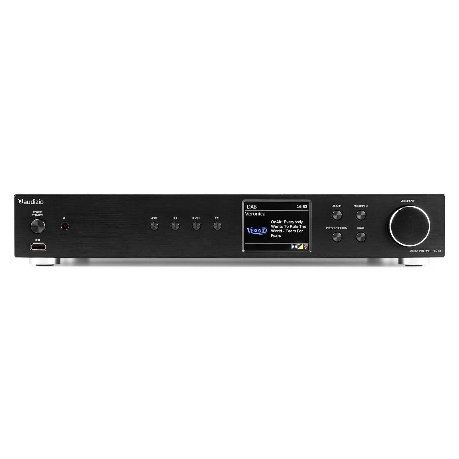 Audizio Adria - Internetradio WLAN Radio mit Bluetooth, DAB Tuner, Spotify Connect, HiFi-Tuner, Internet Radio, USB, AUX, RCA Out, Optical, Fernbedienung - Schwarz