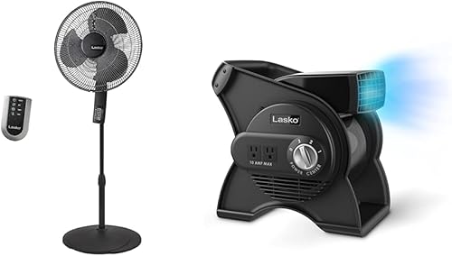 Lasko Ventilador de pedestal oscilante, termostato, altura ajustable, 16 pulgadas, negro, S16612 y ventilador giratorio de alta velocidad, para