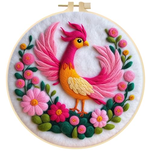 Eforcase Needle Felt Starter Set, Wool Felt Painting Needle Felting Kit, Felt Painting Kit for Beginners Castle Flowers Wool Needle Felt Set with Felt Needle, Picture Frame DIY Craft Project Decor