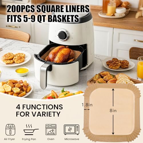 OLESBUR Air Fryer Liners Disposable, 200Pcs 8 Inch Airfryer Paper Liners, Unbleached Parchment Paper for Air Fryer Basket, Non-Stick Air Fryer Accessories, Liners for Baking, Parchment Paper Sheets