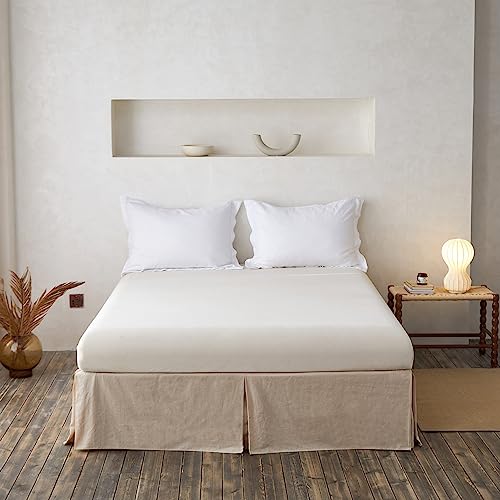 BISELINA-French-Linen-Wrap-Around-Bed-Skirt-with-Pleated-Corner-14-Inch-Tailored-Drop-Natural-Flax-Cotton-Blend-Basic-Soft-Cozy-14-King-Linen BISELINA French Linen Wrap Around Bed Skirt with Pleated Corner 14 Inch Tailored Drop Natural Flax Cotton Blend Basic Soft Cozy 14 King Linen