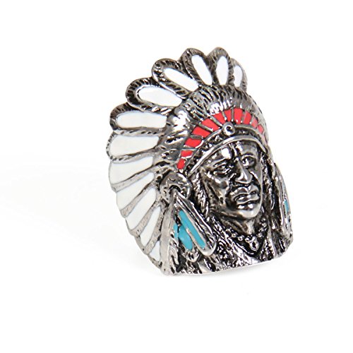 Hot Leathers Painted Indian Chief Ring (Silver, Size 11)