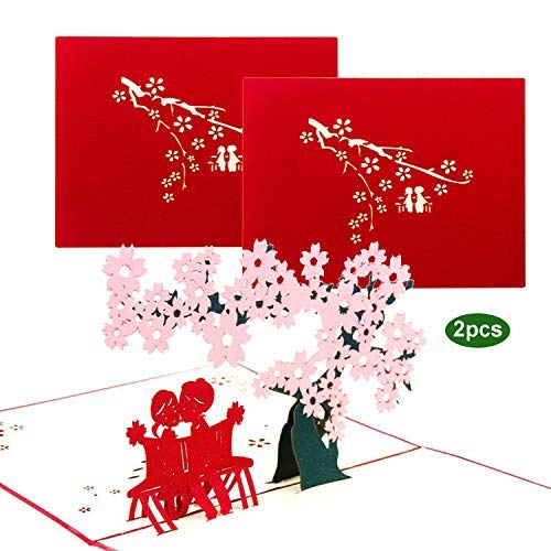 JEEZAO Tarjeta de Felicitación Boda,Tarjetas 3D Tarjeta Valentín Cumpleaños Aniversario Año Fiesta,Sakura...