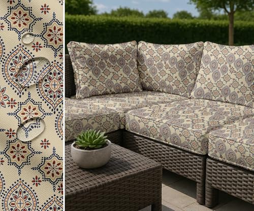 Tissu taffetas imperméable résistant aux UV imprimé ivoire pour coussin