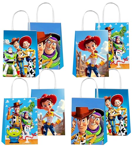 Kuailaihai 12pcs Cartoon For Toy Inspired Story Party Gift Bags with Handles Cartoon Birthday Party Supplies for Party Decorations.