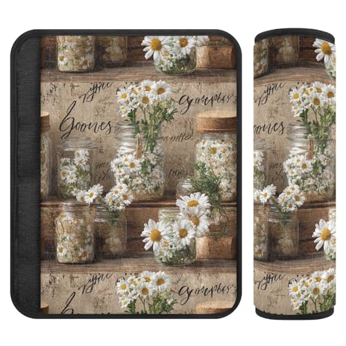 Image of 2 Pack Seatbelt Covers Seat Belt Cover Pad for Adults Boys Girls Car Seat Strap Covers Pads Cushion Universal Shoulder Strap Pad Protector for Backpack Camera Bag 6.5 Inch Vintage Daisy Glass Jars