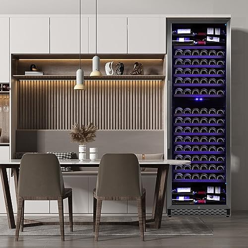 GAOMON 24 Inch Wine Fridge Dual Zone, 189 Bottles Large Wine Cooler Refrigerator, Freestanding Wine Fridge With Intelligent Temperature Memory & Humidity Control Design, Fast Cooling Low Noise