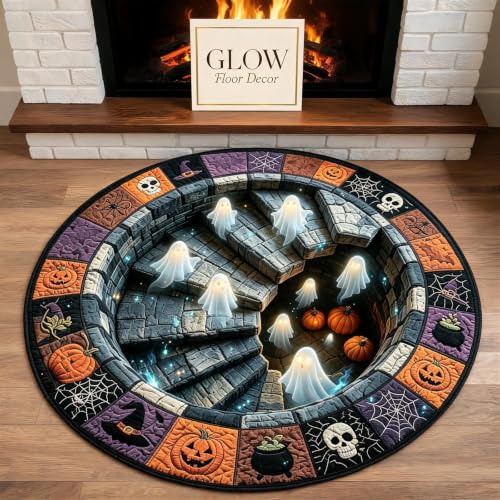 16 Inch Round Halloween Mat, Quilted Bat Spiral Staircase Entryway Rug，A - image 4