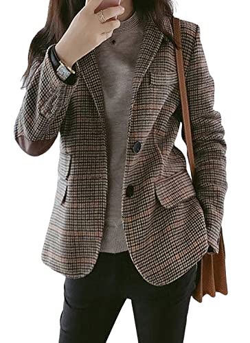CHARTOU Women's Chic Lapel Collar Plaid 2-Button Business Work Office Blazer Suit Jacket