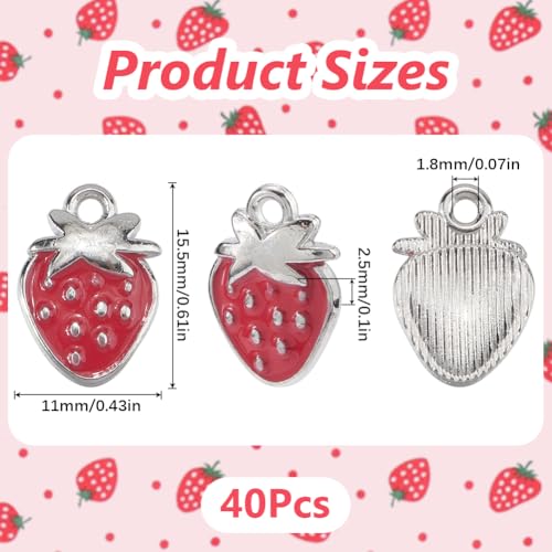 SUNNYCLUE 1 Box 40Pcs Enamel Strawberry Charms Red Fruit Charms Bulk Alloy Metal Sliver Cute Fruits Strawberries Charms for Jewellery Making Charms Supplies DIY Crafting Necklace Bracelet Earring - Image 3