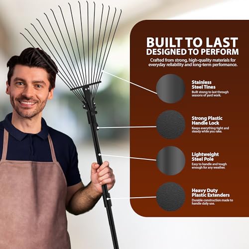 ZENO Garden Rake 25 Tines Adjustable 31 to 67 Inch - Image 7