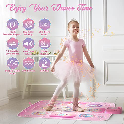 Girlshome Dance Mat - Unicorn Toys For Girls Electronic Dance Pad With 5 Game Modes, Built-In Music, Touch Sensitive Light Up Led Kids Musical Mat, Christmas & Birthday Gift For Toddler Girls 3-12 #TOP4