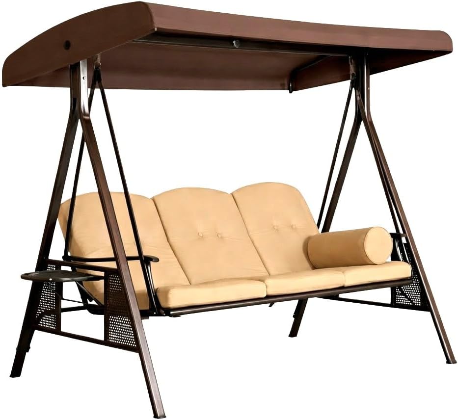 Garden Winds Reinforced Replacement Canopy Top Cover Compatible with The APSW09T Abba Patio 3 Seat Swing – Classic Brown, Riplock 350