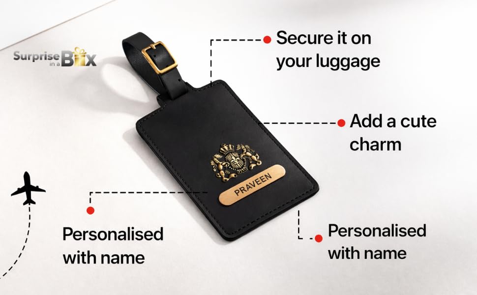 Image of Personalised Leather Family Travel Gift, Tan Luggage Tags in Gift Box (Multicolor)