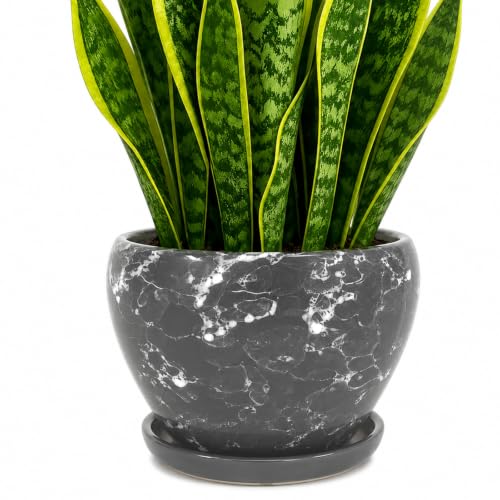 Deep Dream 8 Inch Plant Pots- Ceramic Pots for Plants with Drainage Hole and Saucer, Large Planter Pot for Indoor Plants Outdoor Decor, Gemstone Gray
