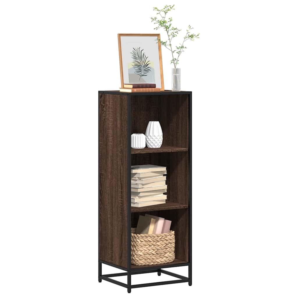 Libreria marrone effetto rovere, in legno con struttura in metallo, 40 x 35 x 107,5 cm, divisorio con 3 scomparti, per soggiorno, ufficio, studio, salvaspazio e robusta
