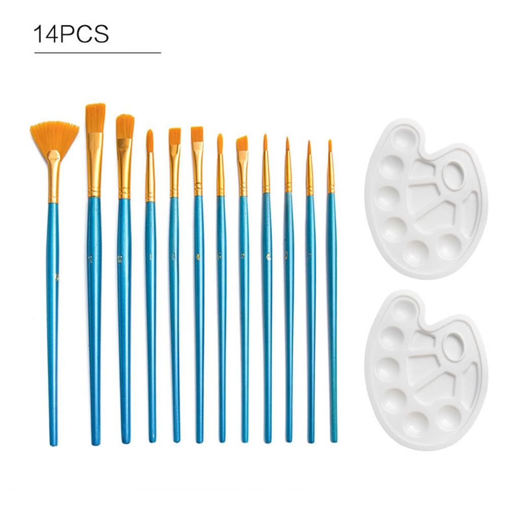 Oil Brush - Juego de 14 pinceles acrílicos para acuarela, nailon, paleta de madera