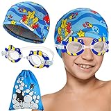 Juego de natación útil: el práctico y útil juego de gorro de natación ayuda a reducir la resistencia y mantiene el cabello en su lugar durante la natación y evita que se exponga a los rayos del sol mientras nada en verano; Las gafas para deporte acuático ajustables pueden proteger los ojos del agua