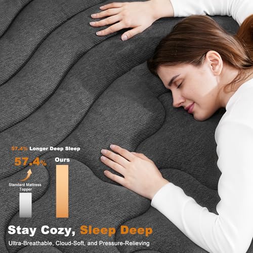 HOMRELEXA Dual Layer 4 Inch Bamboo Twin XL Mattress Topper for College Dorm, 2 Inch Thick Soft Quilted Pillow Top Cover Plus 2 Inch Charcoal Gel Memory Foam Mattress Pad for Back Pain Relief by HOMRELEXA - Used condition - Image 2