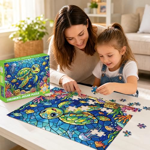 4-Pack 100 Piezas Rompecabezas para Niños Edades 4-8 6-8 8-10, Tiburón Tortuga Pulpo Medusa Rompecabezas Animales Oceánicos, Juguetes para Niños 15"x10" miniatura 6
