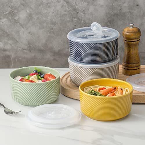 Adewnest Ceramic Bowl With Lid: 5 Inch Porcelain Bowls Set With Lids For Lunch, Picnic - Food Storage Containers - Prep Bowls For Kitchen - Microwave Oven Safe Serving Bowls Set Of 4, 20 Oz (Warm) #TOP6
