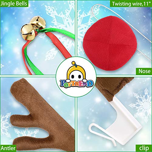 Poptrend Car Reindeer Antlers & Nose Decorations, Window Roof-Top & Front Grille Rudolf Reindeer Jingle Bell Christmas Costume Auto Accessories (Large, Brown+Red) #TOP3