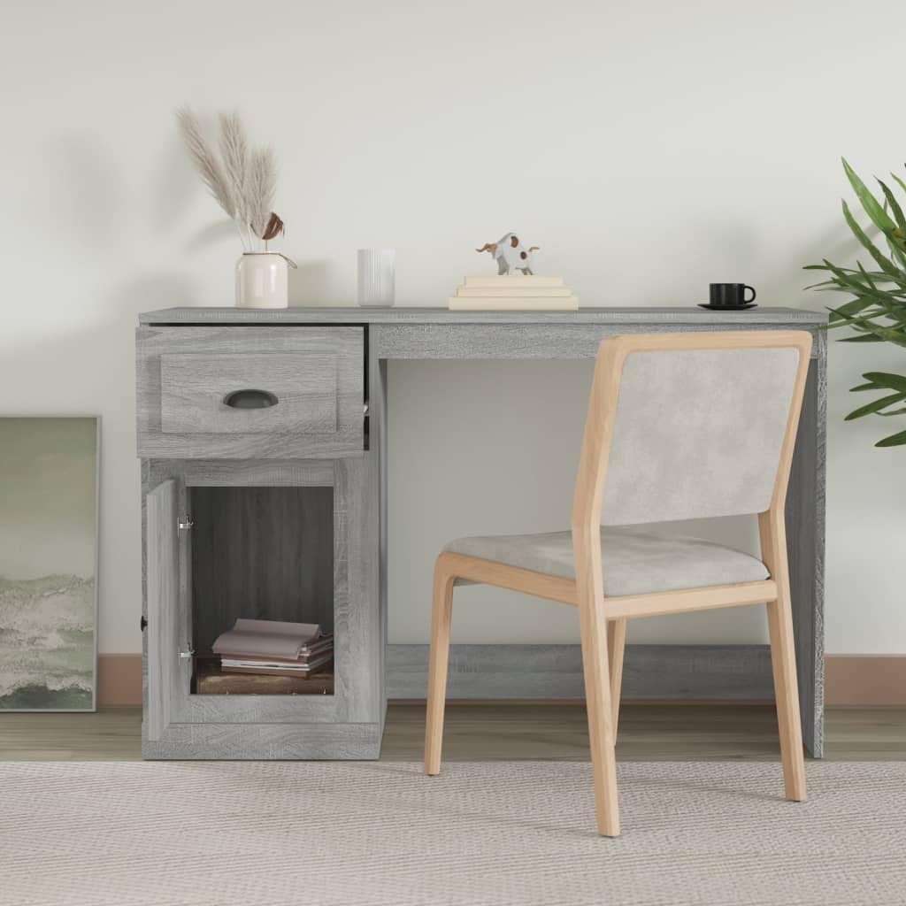 Scrivania per computer, tavolo da lavoro grigio Sonoma con cassetto e mensola, 115 x 50 x 75 cm, per ufficio, casa, studio, con spazio e design salvaspazio