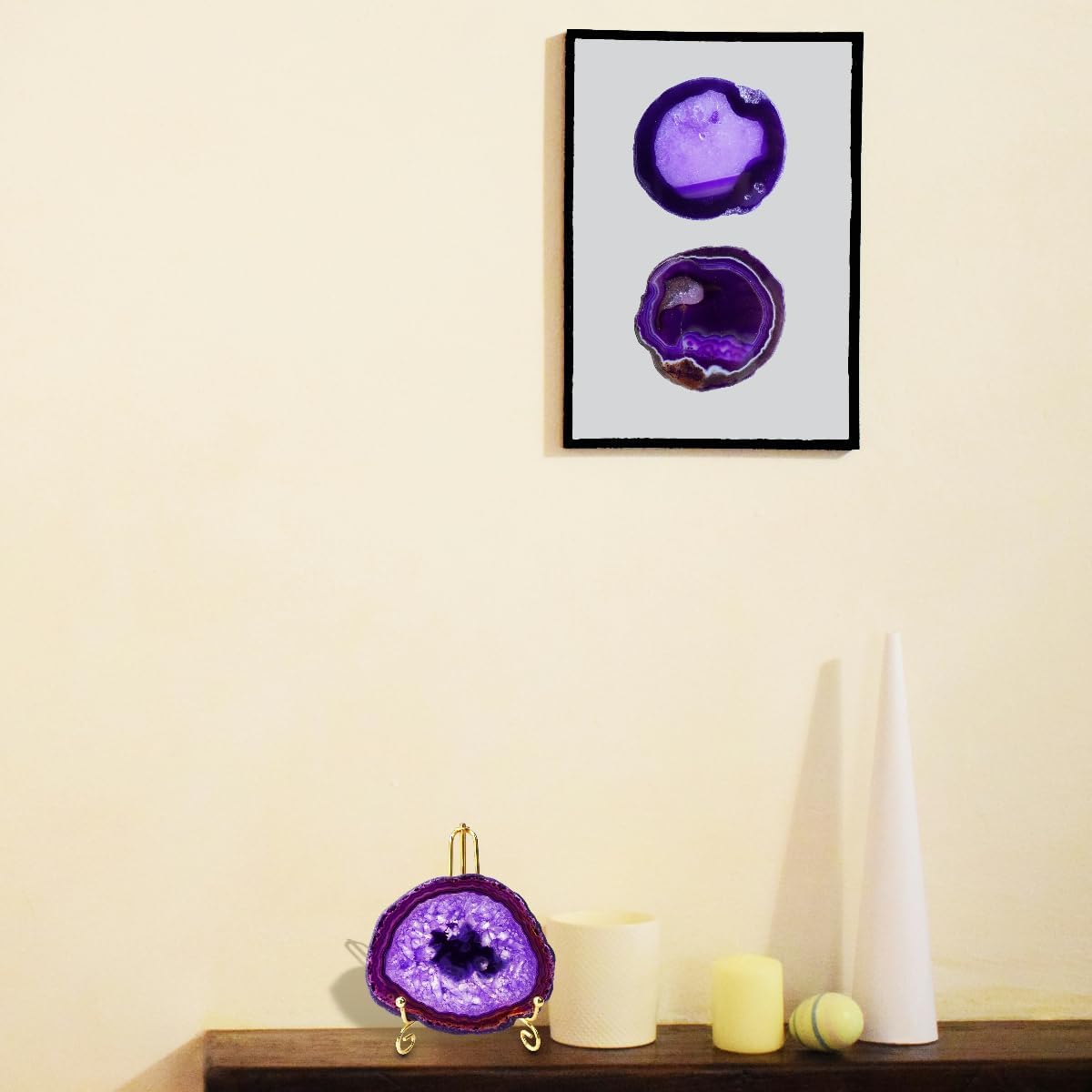 Purple Agate Slices Large Crystal Geode Coasters Set of 4 with Rubber Bumpers - Unique 4-5 Inch Dyed Stone Drink Cup Coasters for Home Decor, Coffee Table, Bar Accessories - Image 7