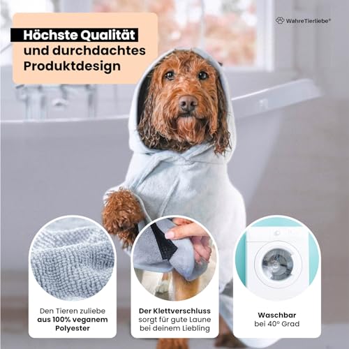 Wahre Tierliebe Hundebademantel waschbar - Trockenes Fell in nur wenigen Minuten - Hundehandtuch als kuscheliger Kälteschutz. Für Große, mittelgroße und kleine Hunde, Bademantel Hund, XL
