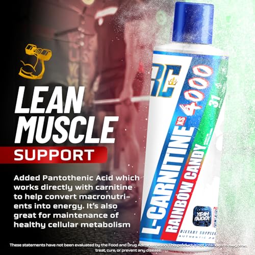 Image of Ronnie Coleman Signature Series L Carnitine XS 4000 Liquid, Stimulant Free, Sugar Free, Zero Carbs, Lean Muscle Strength Support for Men & Women,16 oz, Rainbow Candy