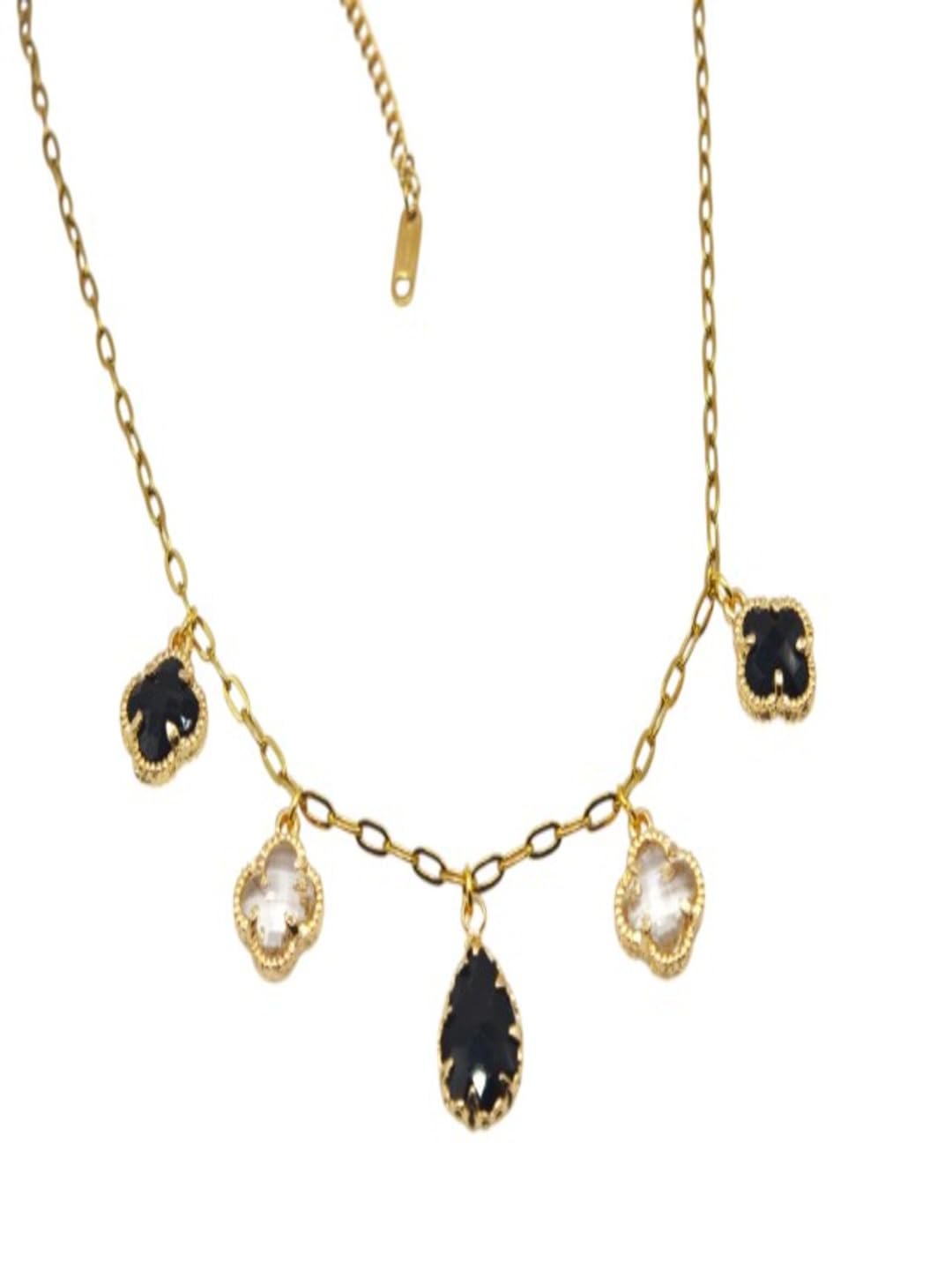 Balck and White Teardrop Multi Resin Charm Chain Korean Necklace for Women | Gold Colour Layered Pendant Chain | Trendy Korean Style Fashion Jewellery for Girls, Party, & Gift-image-7