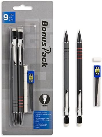 2 Automatic Mechanical Pencils 0.5 mm, with 6 erasers and 1 refill lead
