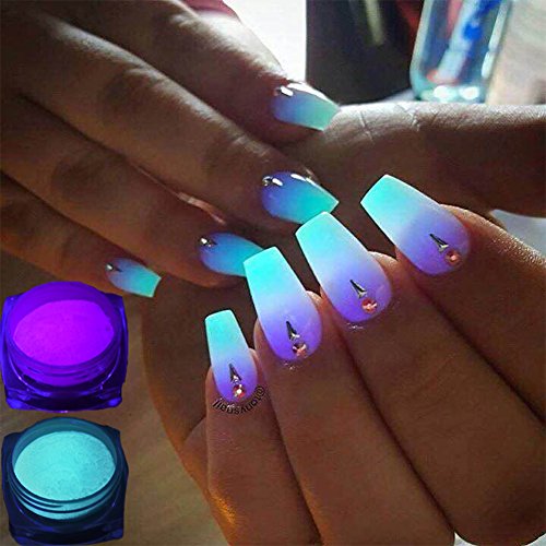 TOOGOO 12boxes/set Neon Phosphor Powder Nail Glitter Powder 12 Colors Dust Luminous PiGMent Fluorescent Powder Nail Glitters Glow in the Dark
