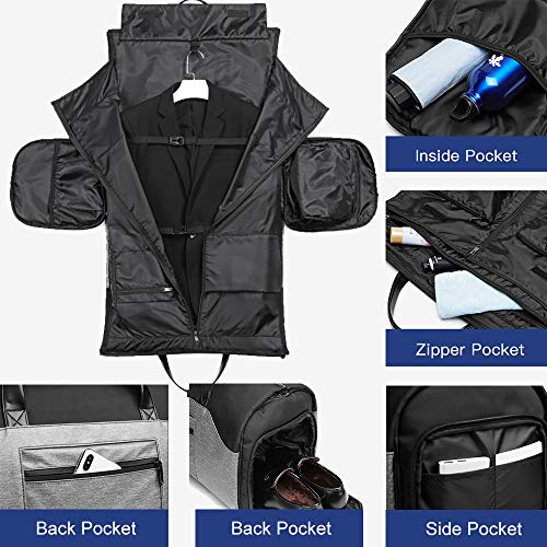 OZUKO Gym Bag Backpack, 4 in 1 Carry-on Garment Bag Large Duffel Bag Suit Travel Bag Weekend Bag Flight Bag Overnight Bag with Shoes Compartment (Black)