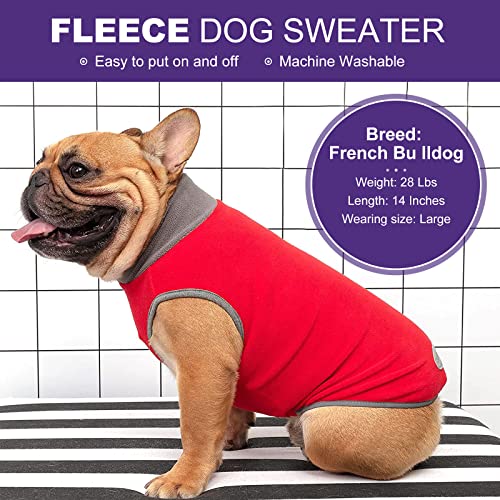 Image of cyeollo 2 Pack Fleece Dog Sweater Sweatshirt Reflective Stripe Pullover Lightweight Dog Sweater Pet Clothes Dog Coats for Small Dogs, Red & Grey M