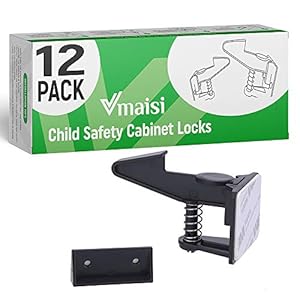 Cabinet Locks Baby Proofing Latches – Vmaisi 12 Pack Adhesive Child Safety Drawer Lock No Drilling Black