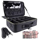 OEWOER Makeup Travel Case - Large Makeup Bag 16 Inches Professional PU Leather Makeup Case with Adjustable Strap, Leather Makeup Artist Box for Hair Curler Hair Straightener Brush Set and Cosmetics…