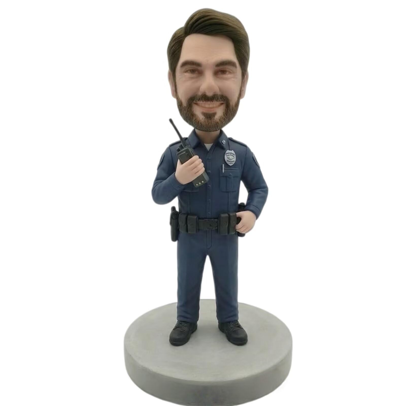 Bobblehead ufficiale di polizia maschio personalizzato da foto - Holding Radio in uniforme Figurina, regalo unico per papà, marito, fratello
