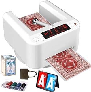 Máquina barajadora de cartas - Distribuidor automático 2 en 1 con 5 accesorios, rotación de 360°, pausa sensible al tacto, recargable para varias cartas de juego